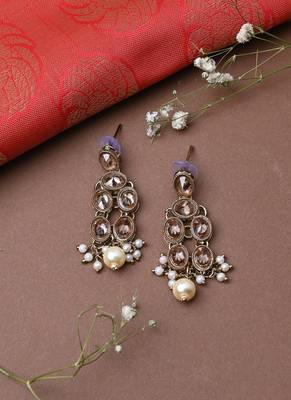Kundan White Gold Beaded Necklace Set With Earrings 2