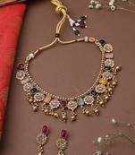 Multicolour Gold Plated Necklace Set With Golden Earrings