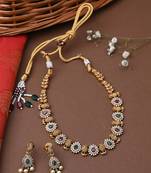 Traditional Multicolour Gold Plated Necklace Set With Earrings