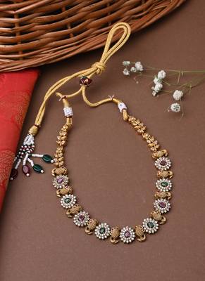 Traditional Multicolour Gold Plated Necklace Set With Earrings 3