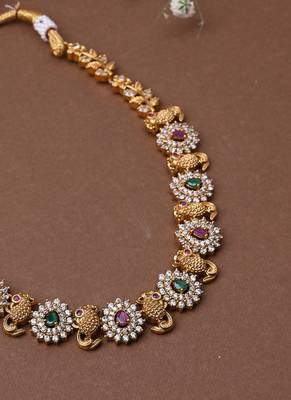 Traditional Multicolour Gold Plated Necklace Set With Earrings 4
