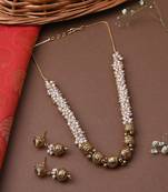 White Gold Beaded Jewellery With Golden Earrings