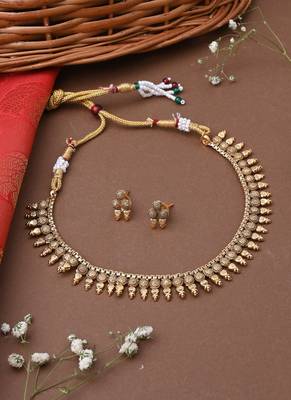 Gold Alloy Temple Necklace Set 1