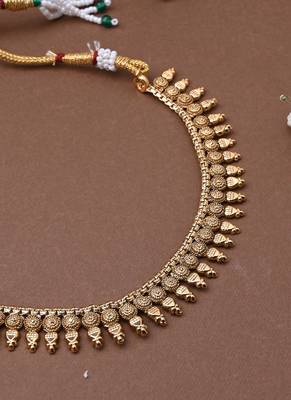 Gold Alloy Temple Necklace Set 4