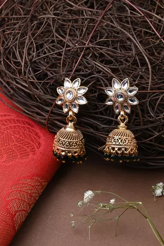 Beaded Jewellery Floral Green Necklace With Earrings