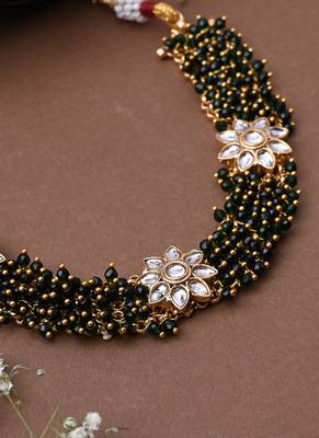Beaded Jewellery Floral Green Necklace With Earrings 4