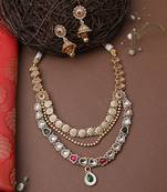 Multicolour Double Layered Temple Jewellery Set