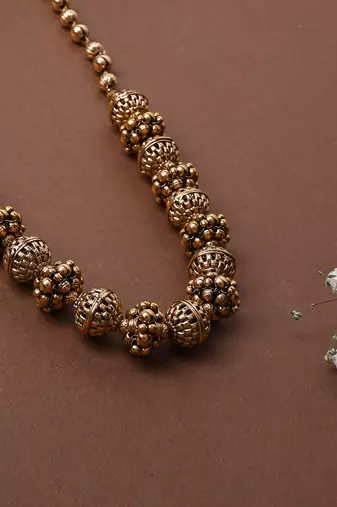 Antique Gold-Plated Beaded Necklace