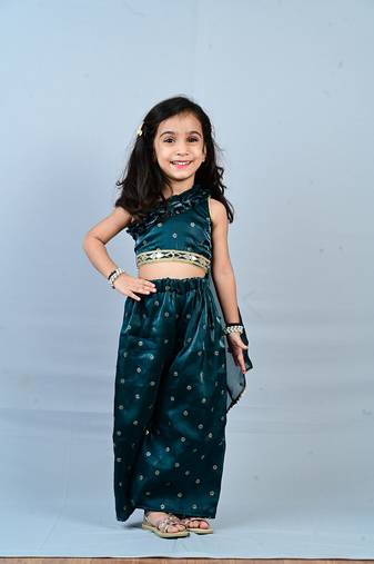 Aglare girls's  organza,chinnon,palazzo set sets for girls suite,girls suit salwar,palazzo set rama  green