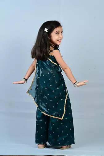 Aglare girls's  organza,chinnon,palazzo set sets for girls suite,girls suit salwar,palazzo set rama  green