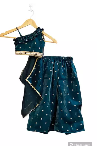 Aglare girls's  organza,chinnon,palazzo set sets for girls suite,girls suit salwar,palazzo set rama  green