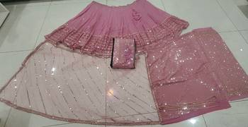 Light-Pink Georgette Lehenga Choli With Silver Sequin Embroidery 5