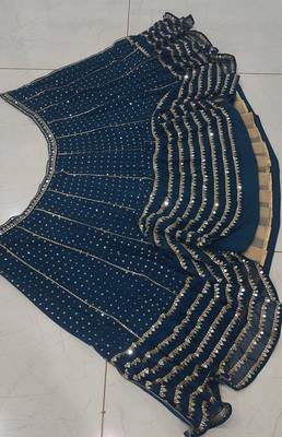 Teal Georgette Sequin Embroidered Lehenga Choli Set  4