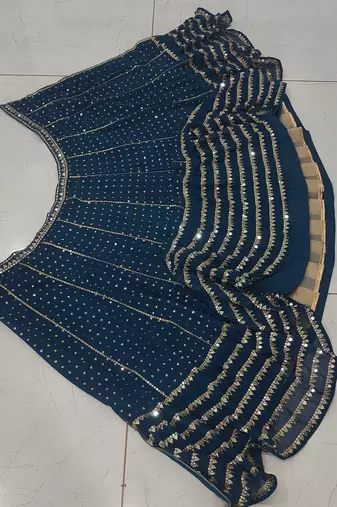 Teal Georgette Sequin Embroidered Lehenga Choli Set 