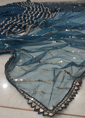 Teal Georgette Sequin Embroidered Lehenga Choli Set  6