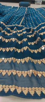 Teal Georgette Sequin Embroidered Lehenga Choli Set  8