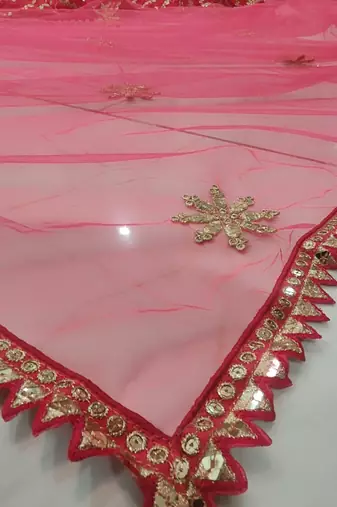 Light Red Sequins And Zari Embroidered Faux Georgette Lehenga Choli For Wedding