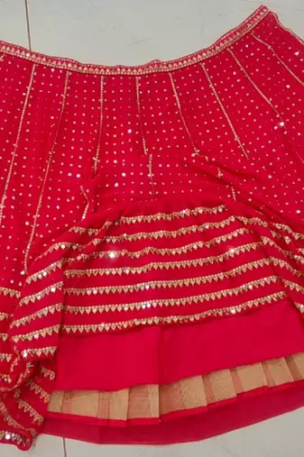 Light Red Sequins And Zari Embroidered Faux Georgette Lehenga Choli For Wedding