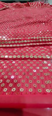 Light Red Sequins And Zari Embroidered Faux Georgette Lehenga Choli For Wedding 6