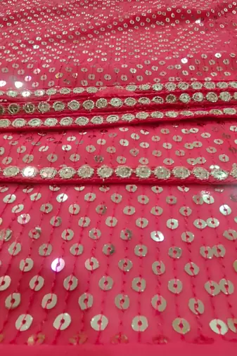 Light Red Sequins And Zari Embroidered Faux Georgette Lehenga Choli For Wedding