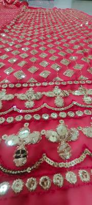 Light Red Sequins And Zari Embroidered Faux Georgette Lehenga Choli For Wedding 8