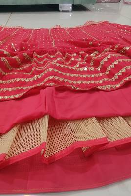 Light Red Sequins And Zari Embroidered Faux Georgette Lehenga Choli For Wedding 9