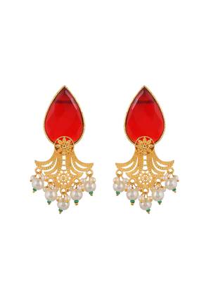 Gold plated ruby &white peal drop earring 3