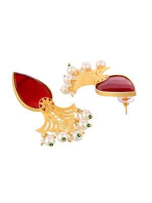 Gold plated ruby &white peal drop earring 4