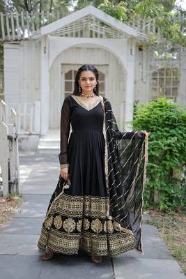 Black Color Designer Trending Georgette Gown Dupatta Collection 3