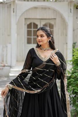 Black Color Designer Trending Georgette Gown Dupatta Collection 5