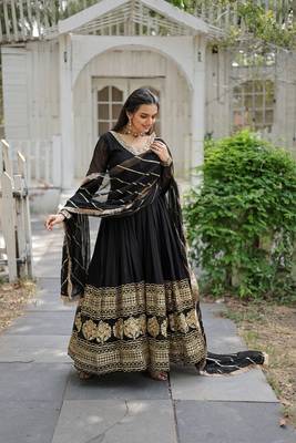 Black Color Designer Trending Georgette Gown Dupatta Collection 6