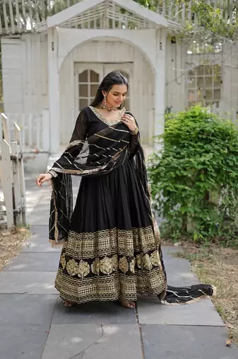 Black Color Designer Trending Georgette Gown Dupatta Collection