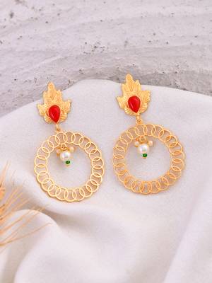 Gold plated white pearl round drop earring 2