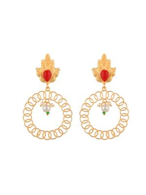 Gold plated white pearl round drop earring 3