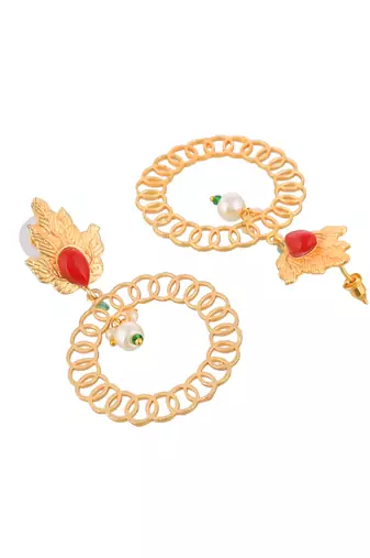 Gold plated white pearl round drop earring