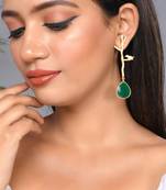 Gold plated green stone long  earring
