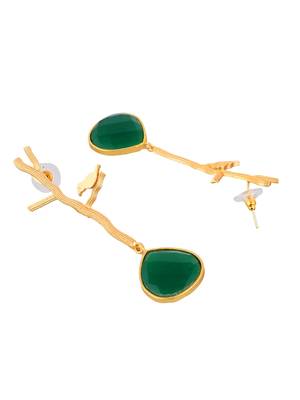 Gold plated green stone long  earring 3