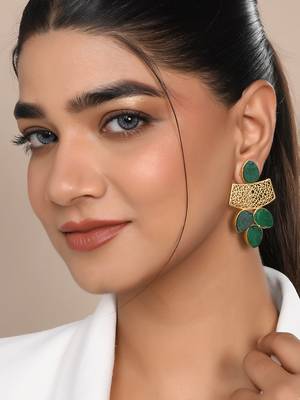 Gold plated green stone drop earring 1