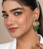 Gold plated green stone drop earring