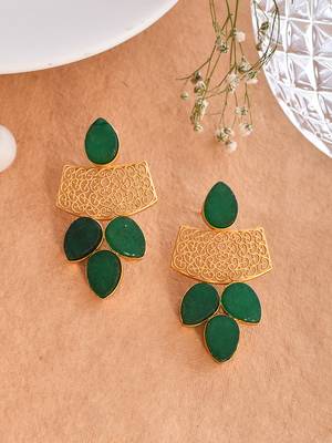 Gold plated green stone drop earring 2
