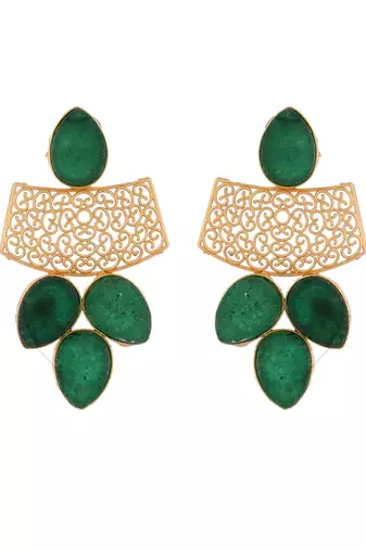 Gold plated green stone drop earring