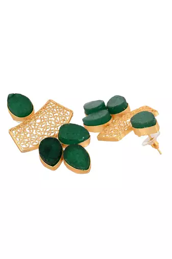 Gold plated green stone drop earring