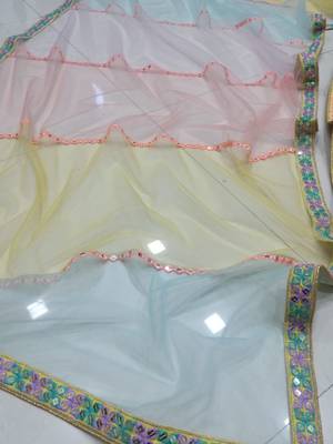 Yellow Sequins Zari And Thread Embroidered Heavy Dola Silk With Heavy Fusing Wedding Designer Lehenga 7