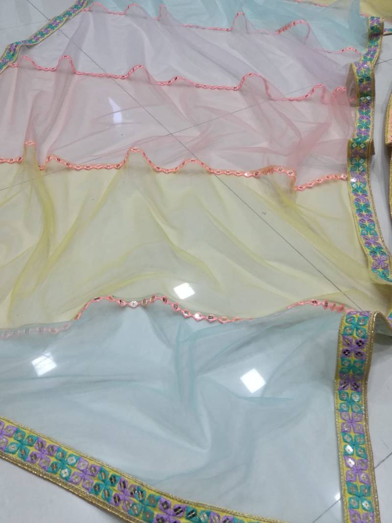 Yellow Sequins Zari And Thread Embroidered Heavy Dola Silk With Heavy Fusing Wedding Designer Lehenga