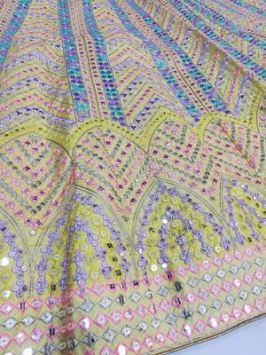 Yellow Sequins Zari And Thread Embroidered Heavy Dola Silk With Heavy Fusing Wedding Designer Lehenga 8
