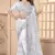 White Sequin Zari Resham Stone Embroidered Border Net Party Wear Saree With Matching Blouse Piece