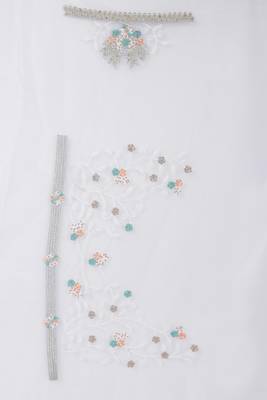 White Sequin Zari Resham Stone Embroidered Border Net Party Wear Saree With Matching Blouse Piece 5