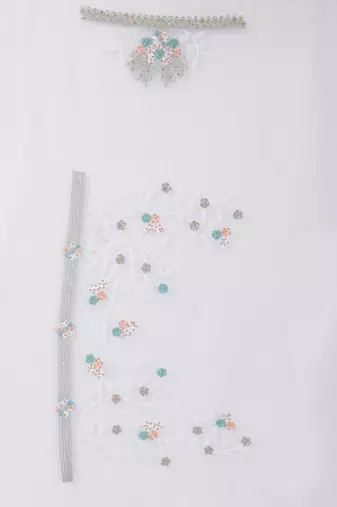 White Sequin Zari Resham Stone Embroidered Border Net Party Wear Saree With Matching Blouse Piece