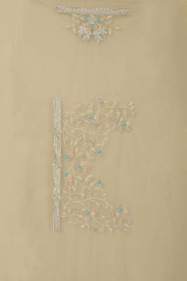 Beige Sequin Zari Resham Stone Embroidered Border Net Party Wear Saree With Matching Blouse Piece 5