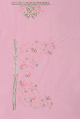 Pink Sequin Zari Resham Stone Embroidered Border Net Party Wear Saree With Matching Blouse Piece 5